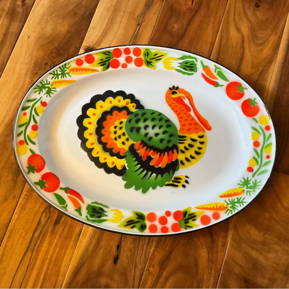 Vintage Enamelware Turkey Platter Tray